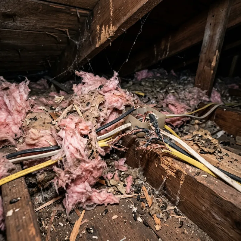 Contaminated ceiling insulation being assessed in a Hoppers Crossing roof space