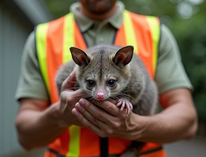 Animal handler safely recovering a deceased possum in Hoppers Crossing